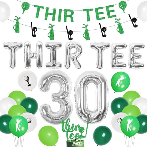 kreat4joy 30th Birthday Decorations Golf, 30th Birthday Decorations for Men Thirtee Banner Foil Balloons Golf Garland Birthday Glitter Cake Topper for 30th Birthday Party Golf Theme Decorations