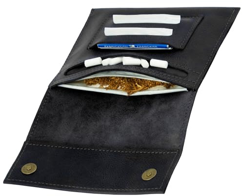 Simaru Handmade Tobacco Pouch from Italian Leather – Soft Leather, Made in the EU – Ideal Twist Pouch with Strap & Magnet – Unique Design, black, OS, Classic
