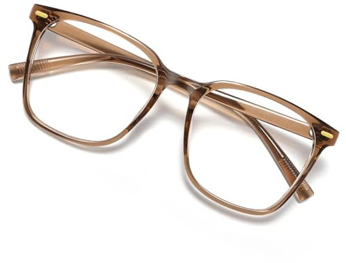 MACJERO Oversized Square Blue Light Blocking Glasses for Women Men, Anti-Fatigue Computer Monitor Glasses Reduce Eye Strain(Brown) 1 Pack