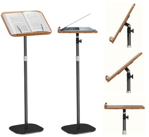 Leggio regolabile in altezza 46 – 120 cm, Supporto Regolabile per PC Portatile, Supporto Proiettore, Leggio Musicale,Tavolino Portatile Standing Desk,per lavori di studio, scuola, ufficio, chiesa