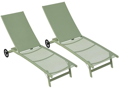 Outsunny Set di 2 lettini reclinabili in alluminio e textilene con rotelle schienale multiposizione carico massimo 150 Kg verde scuro