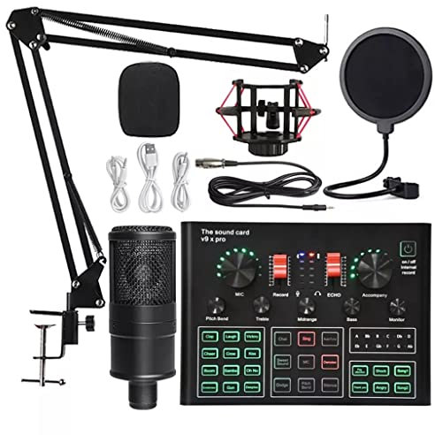 IUBGFTO Microfono a condensatore Scheda Audio Microfono da Studio Professionale Wireless Bluetooth Adatto per telefoni cellulari (Blackv9xpro K16)