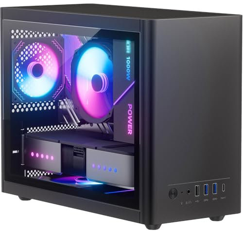 Funda Micro ATX con ventiladores, 2 x 90 mm preinstalada, vidrio templado panorámico de 14.6 L MATX PC Case Mini ITX PC Case con tipo C y USB 3.0, alto flujo de aire, soporta enfriador de CPU de 135