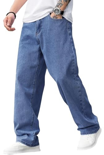DFGIGT Jeans Larghi da Uomo, vestibilità Larga, Y2k, Skater, Pantaloni in Denim, Gamba Dritta, Pantaloni Hip Hop, F9 Blu Medio, L