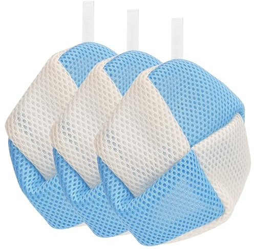 Linkidea Lot de 3 pochettes économiseuses de savon avec fermeture éclair, éponge exfoliante pour le corps avec boucle pour la main, poche en mousse de savon en maille pour douche et bain (rond)