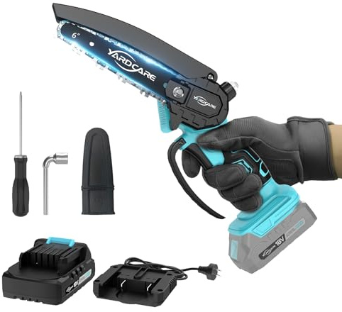 YARDCARE Mini Motosierra Bateria,con Depósito Para El Aceite,6 Pulgadas Motosierra Eléctrica con Batería y Cargador, motosierra Inalámbrica Portátil para Podar Árboles de Jardinería y Madera