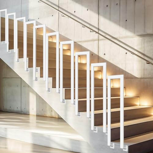 Vkechh Ringhiera per scale per interni ed esterni, 95 cm, a forma di U, colore bianco, corrimano in metallo, per ville, balconi, corridoi, appartamenti, larghezza 20 cm, montaggio laterale
