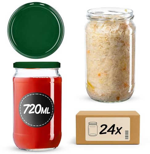 KADAX 24er Set Einmachgläser 720ml TO82 Grün, Große Sturzgläser mit Schraubdeckel, Einkochgläser Fermentierglas für Gurken, Gemüse, Sauerteig