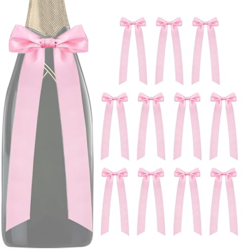 Wine Glass Ribbon Bows, Satin Ribbon Bow Candle Decorations, Pre-Tied Bowknot Adhesive Party Supplies for Dinner Present Wrapping Date Night Birthday