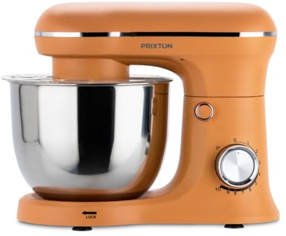 PRIXTON Batidora Amasadora KR250 para Repostería, Potencia 1500W, 10 Velocidades, Bol Acero Inoxidable de 5 litros, 3 accesorios, Tapa Transparente, Color Naranja Mate (Reacondicionado)