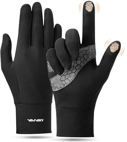 YANIKY Laufhandschuhe Touchscreen Handschuhe Herren Damen Leichte Sport Handschuhe Unisex Winddicht Winter Fahrradhandschuhe rutschfest Winterhandschuhe für Laufen Fahren Radfahren (Schwarz, S-M)