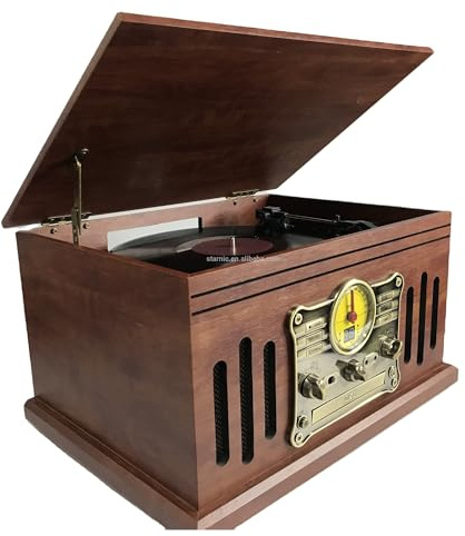 Giradischi 6 in 1 dal design vintage, giradischi for vinili, LP e grammofono con collegamento PC/LP a 3 velocità