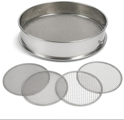 IRSTBL – 30cm Stainless Steel Soil Sifter – Heavy-Duty 304 Steel Garden Sieve with 4 Interchangeable Mesh Screens (2mm, 5mm, 8mm, 10mm) for Soil, Compost & Bonsai