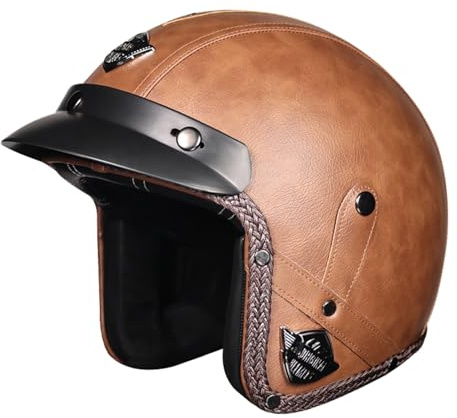 Aperto Casco Moto Jet Caschi 3/4 Scooter Mezzo Casco Moto Demi-Jet Omologato ECEDOT Caschi Cromwell Scooter Elmetto Pelle Casco Moto Scodella Leggero Adulti Uomini Donne C,L:59-60CM