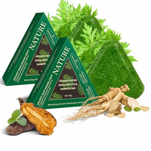 2PC Nature Triangle Shampoo Bar, Seven Green Soap Shampoo, 12 Natural Herb Usman Grass Solid Shampoos Soap, Nourish Scalp, Strengthen Hair & Reduce Dandruff, Vegan Triangle Bar for Travel