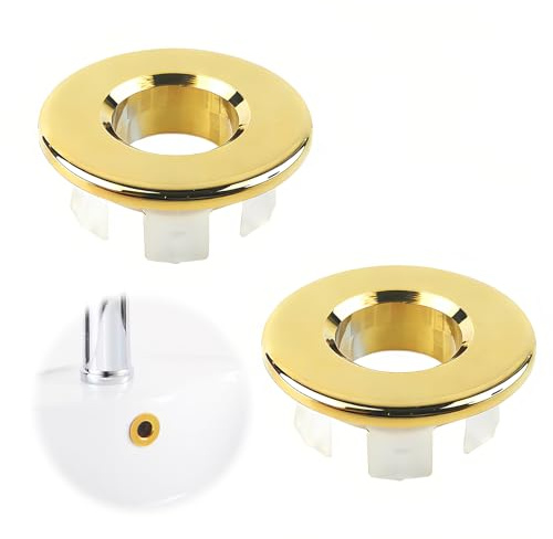 2Pcs Brass Sink Overflow Ring, Sink Trim Overflow Cover Copper Insert Hole Sink Overflows Cover Durable Brass Basin Overflows Ring Replacement Accessories for Kitchen,Bathroom, Bathbub, Washbasin