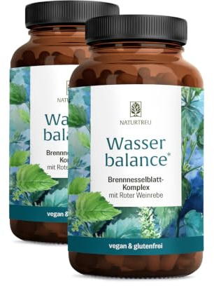 NATURTREU® Brennnessel Kapseln Komplex mit Rosskastanienextrakt | und roter Weinlaub Vegan und ohne chemische starke Entwässerungstabletten, Vorteilsbundle 2er Paket - 180 Wassertabletten