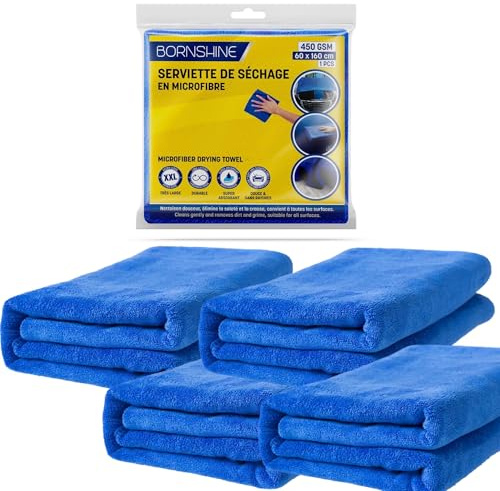 BORNSHINE XXL 60 x 160 cm 450 GSM Mikrofasertuch zum Trocknen des Autos – Mikrofaser, streifenfreies Glastuch, Mikrofasertuch, schnell und effizient, perfekt für die Autopflege (4)