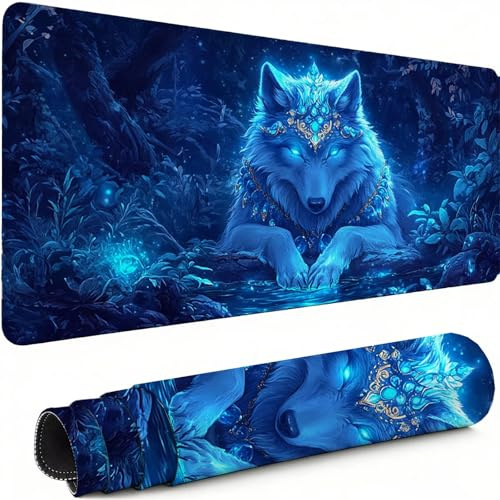 Tappetino per Mouse XXL 500x250 mm Tappetino Mouse Gaming Blu, Sottomano Scrivania con Base in Gomma Antiscivolo, Lupo Mousepad Migliora Velocità e Precisione, per PC, Laptop Ufficio Accessori C-6862