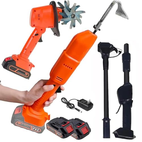 Coltivatore a batteria, Zappa per coltivatore portatile da 21 V con 2 x 1500 mAh, Larghezza di lavorazione 4 Profondità di lavoro 4, Motozappa elettrica da giardino per fattoria, cortile, prato