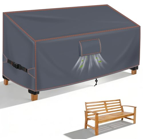 Gartenbank Abdeckung 2 Sitzer 133x70x63/86cm, Abdeckplane Gartenmöbel, Grau | Abdeckung gartenmöbel winterfest, schutzhülle gartenmöbel, abdeckplane gartenbank, 420D oxford, uv-beständig, wasserdicht