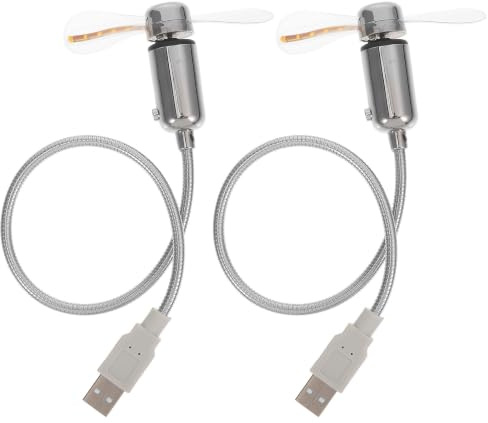 BESPORTBLE Lot de 2 Mini Ventilateurs Usb avec Lumières Led Colorées, Ventilateur Usb Led Portable Et Flexible pour Rafraîchir Un Bureau, Silencieux, 3 Vitesses, Petit (argenté)