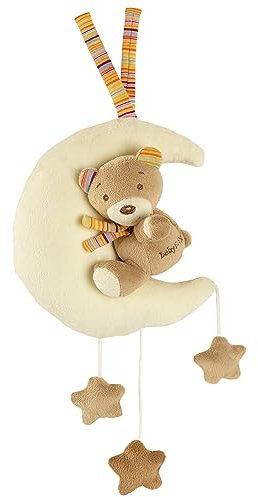 Fehn Spieluhr Baby Einschlafhilfe Teddy im Mond - Kuscheltier mit sanfter Einschlafhilfe Melodie Brahm Wiegenlied - Babyspielzeug für Unterwegs und Zuhause - Musikspielzeug für Babys und Kleinkinder