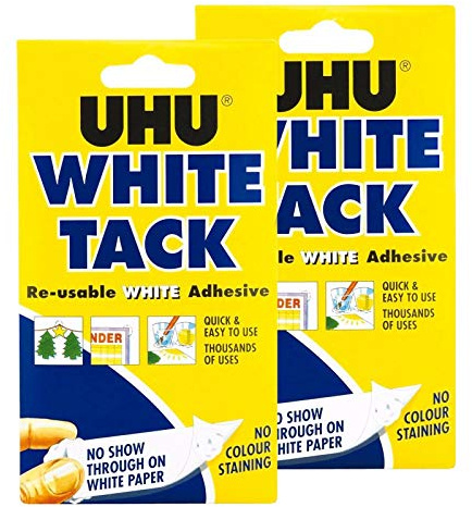 UHU, White-Tack självhäftande remsor, återanvändbara, vita, dubbelpack originalförpackning vit