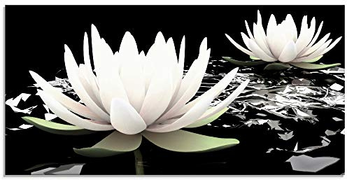 ARTland Wanddeko Glasbilder Wandbild Glas Bild einteilig 60x30 cm Querformat Asien Botanik Blumen Blüten Lotusblume Seerose Modern Schwarz Weiß T9NL
