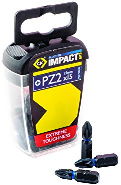 C.K T4560 PZ2D15 Inserti per avvitatore a impulsi “Blue Steel” - PZ2, scatola con 15 pezzi da 25 mm