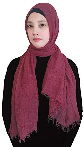Lina & Lily Hijab para Mujeres Musulmanas Bufanda Fular Turbante, Tela Arrugada (Rojo oscuro)