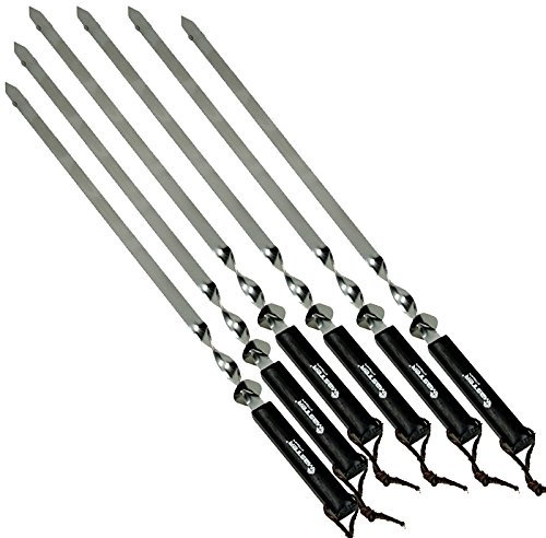 4U-Onlinehandel 4U de Comercio en línea 6 pinchos barbacoa de 600 x 15 x 1,8 mm Acero Inoxidable con Mango de madera pinchos para brochetas (Brochetas Carne Espátula avergüenza pura pincho