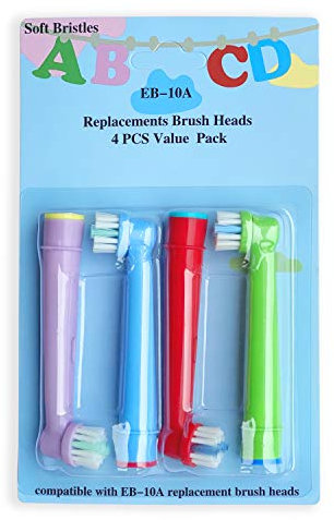EB-10A Pprofessionalale di ricambio per spazzolino da denti elettrico per bambini，progettato per Oral B elettrico testina di ricambio per spazzola con setole morbide，4pcs / carta