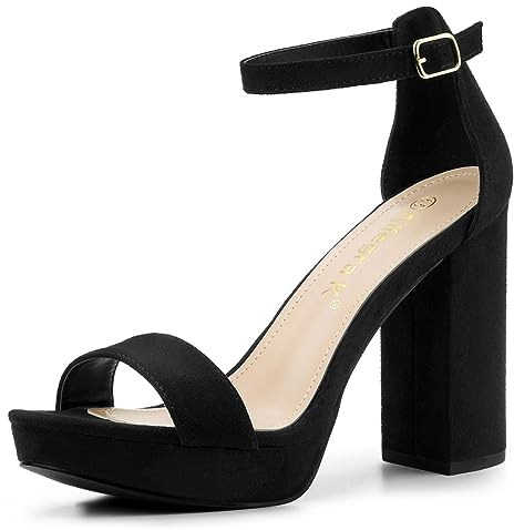Allegra K Damen Plateau-Sandalen mit hohem Absatz, Knöchelriemen, klobige Ab, Schwarz, 38.5 EU