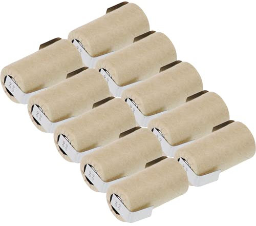 XCell SUB-C - Pilas recargables (10 unidades, 2000 mAh, 1,2 V, NIMH, con bandera de soldadura en Z, alta potencia, calidad industrial, polipropileno)