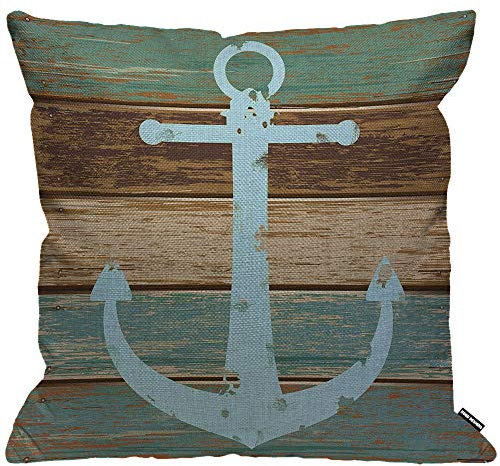 HGOD DESIGNS Cushion Cover Nautical Anchor With Vintage Wood Throw Pillow Cover Home Decorative for Men/Women living room Bedroom Sofa Chair 18X18 Inch Pillowcase
