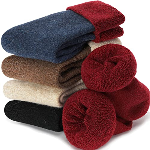 EBMORE Womens Merino Wool Socks Thermal Thick Warm Winter Cosy Boot Work Gift Stocking Fillers Women Hiking Walking Ladies Socks 5 Pairs(Turn Cuff C)