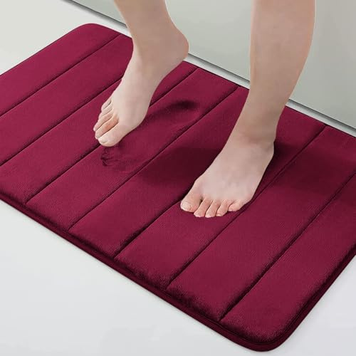 Homaxy Memory Foam Komfortabel Dick Badezimmerteppich, 41 x 61 cm, Weinrot | Saugfähige, Weich, Rutschfest, Maschinenwaschbar, Waschbar, Für Badezimmer, Badteppich, Badvorleger, Badematte