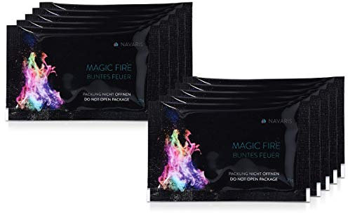 Navaris Magic Fire Pulver Set - 10x Magic Fire Salz Päckchen für buntes Feuer in z. B. Feuerschale Lagerfeuer Schwedenfeuer - bunte Flammenfarben