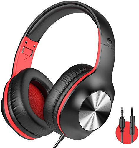 iClever HS18 Over Ear Headphones with Microphone - Lightweight Stereo Headphones, Adjustable Foldable Wired Headphone with 3.5mm Jack for Online Class/Meeting/PC/Phone/Computer