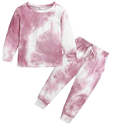 MYGBCPJS 2Pcs Kids Girls Tie Dye Sweatsuit Child Cotton Long Sleeve Outfits Set Sport Tracksuit Tops + Sweatpants