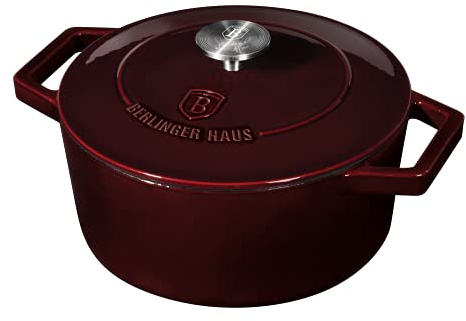 Cocotte en fonte avec revêtement en émail anti-adhésif pour four et cuisine à induction Rouge 20 cm