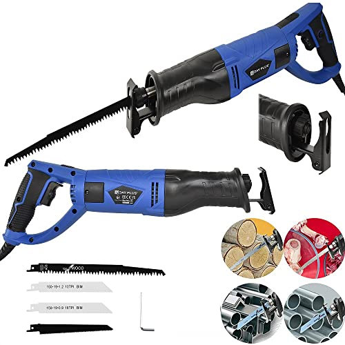 Scie Récipro, Scie sabre électrique puissante à vitesse variable 900W 240V, avec changement de lame sans outil, vitesse variable et bouton de verrouillage, avec 4 lames de scie