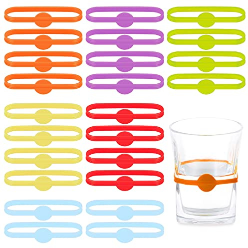 YUTOU 24 Stück Trinken Marker Silikon Bunte Glas Markierungen Party Wein Glas Marker Wein Marker Silikon Glasmarker Wiederverwendbare Cup Marker für Weinglas, Champagnerglas, Cocktailglas, Trinkglas