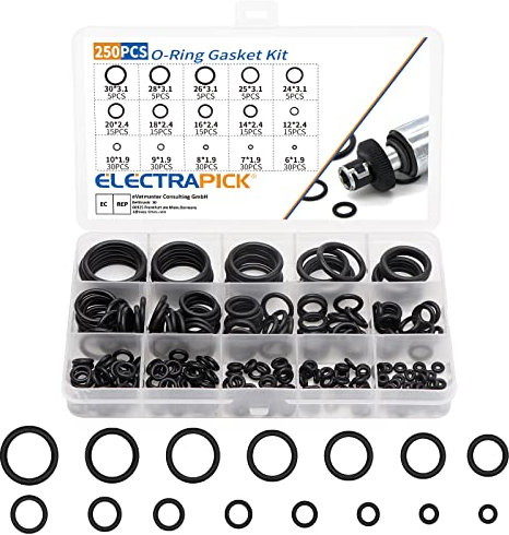 ELECTRAPICK 250Pcs O-Ring Gasket Kit, 15 Sizes Rubber Washers Seals Assortment Set, Electrical Gasket Ring for Plumbing Washer Seal & Auto Quick Repai