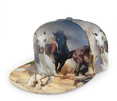 通用 Baseballmütze mit Flacher Krempe, Polyester-Twill-Stoff, Running Horse in Desert Storm, Outdoor-Cap für Männer, Frauen, Teenager, Schwarz
