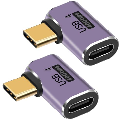 90 Grad rechtwinkliger USB C Adapter, 40 Gbit/s USB 4 Kabel Adapter, Typ-C Stecker auf Buchse, Extender Unterstützung K @ 60 Hz Video Display 100 W 5 A Laden