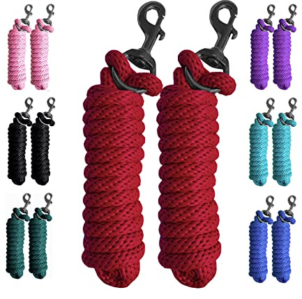 Majestic Ally 2er-Pack solides Poly-Führstrick für Pferde und Vieh – 10 Fuß lang und 5/8 Zoll dick, auswechselbarer Hochleistungs-Karabinerhaken – handgefertigt – weich, fühlt Sich gebrochen an (rot)