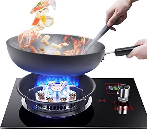 Fornello A Gas 1 Bruciatore, Bruciatore Wok Grande Fuoco Da 5,2KW-9 Cavità Con Funzione Di Temporizzazione Protezione Spegnimento Fiamma, For Cucina Domestica Stufa Indipendente Da Campeggio All'apert