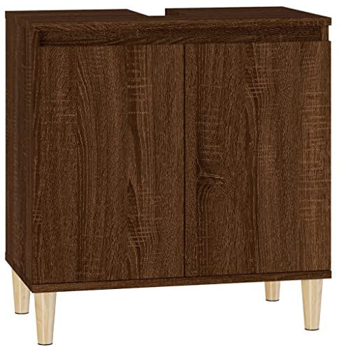 vidaXL Meuble d'Évier, Armoire de Lavabo avec Compartiment et Pieds, Meuble sous Lavabo avec Portes Salle de Bain, Scandinave, Chêne Marron Bois d'Ingénierie